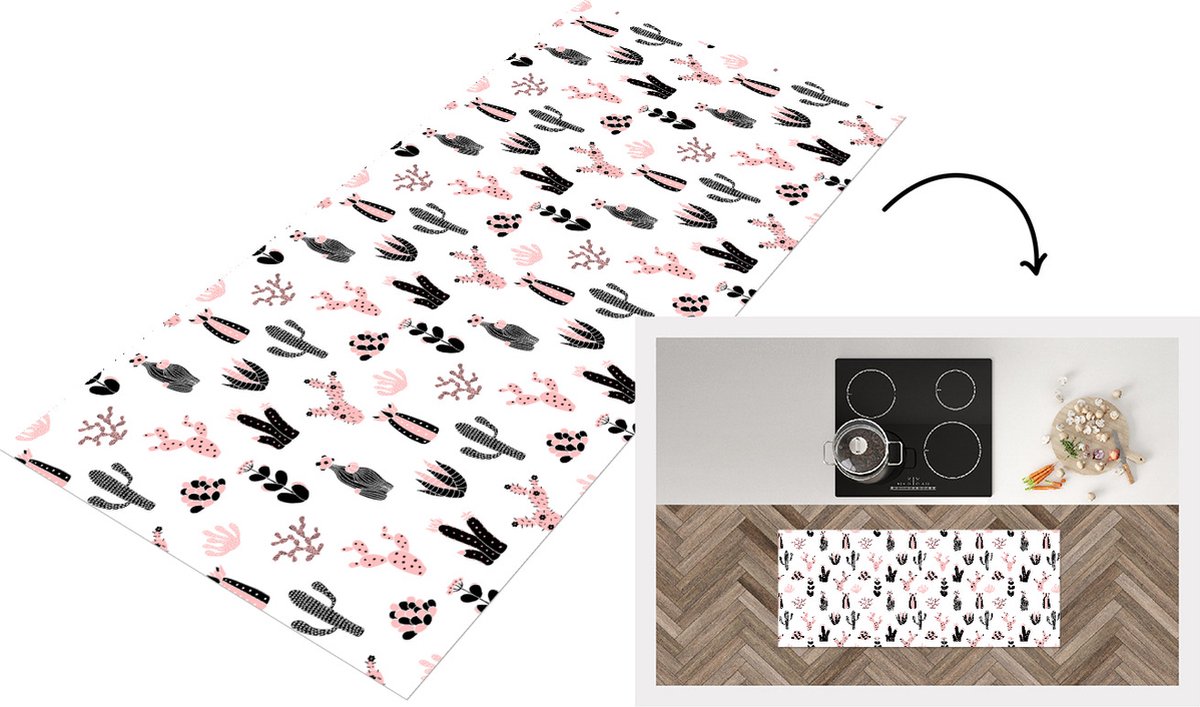KitchenYeah Keukenloper - Loper keuken - Meiden - Cactus - Roze - Patronen - 120x50 cm - Keukenloper vinyl Multicolor