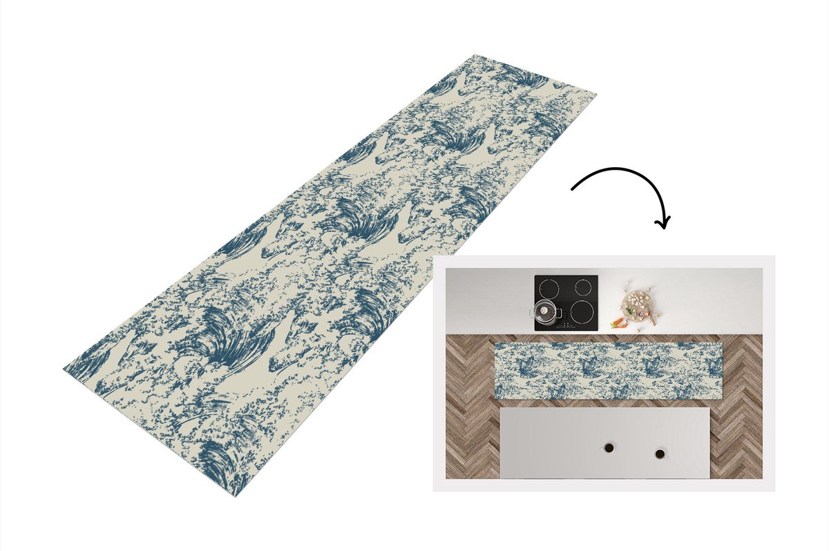 KitchenYeah Keukenloper - Loper keuken - Water - Japan - Patroon - 240x60 cm - Keukenloper vinyl Multicolor