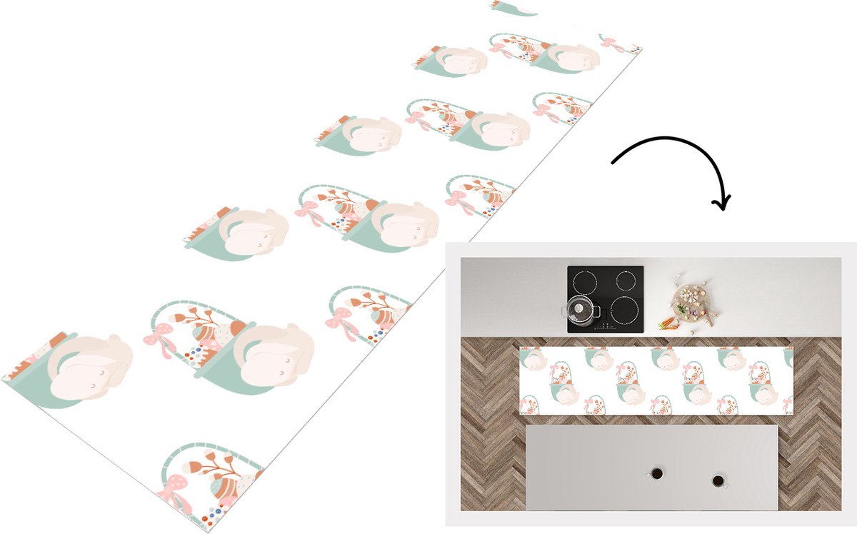 KitchenYeah Keukenloper - Loper keuken - Patroon - Pasen - Paasmand - 200x50 cm - Keukenloper vinyl Multicolor
