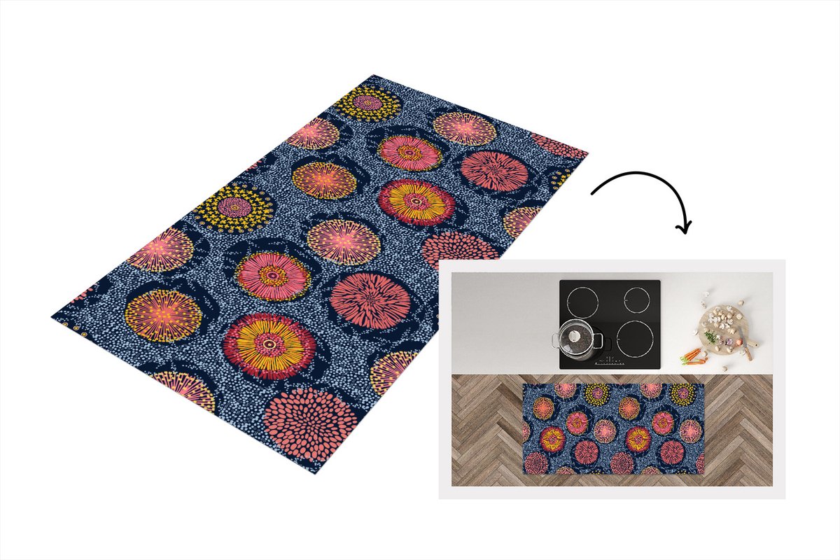 KitchenYeah Keukenloper - Loper keuken - Bloemen - Patronen - Stippen - Vintage - 120x60 cm - Keukenloper vinyl Multicolor