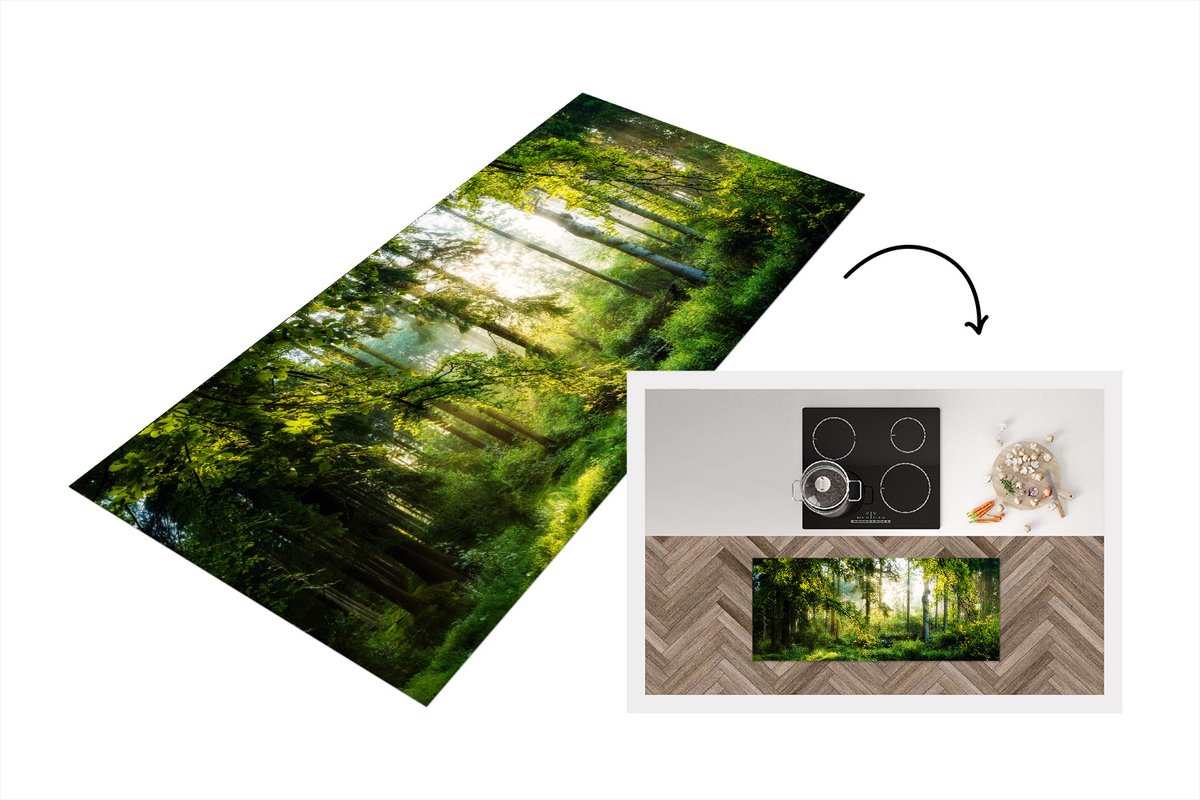KitchenYeah Keukenloper - Loper keuken - Bos - Zon - Bomen - 120x50 cm - Keukenloper vinyl Multicolor