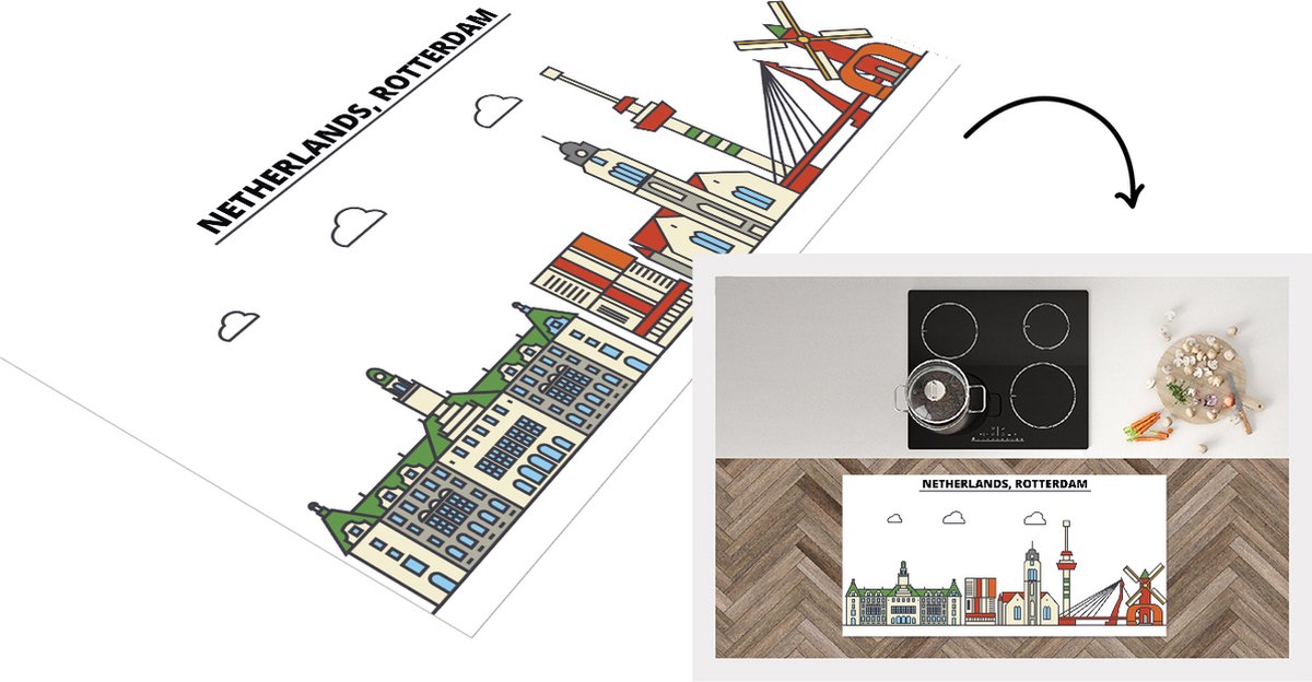 KitchenYeah Keukenloper - Loper keuken - Rotterdam - Skyline - Urban - 120x60 cm - Keukenloper vinyl Multicolor