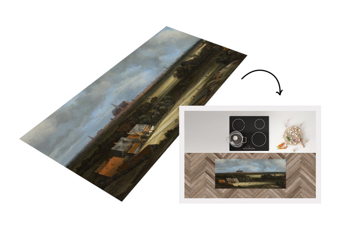 KitchenYeah Keukenloper - Loper keuken - Gezicht op Haarlem met bleekvelden - Schilderij van Jacob van Ruisdael - 120x50 cm - Keukenloper vinyl Multicolor