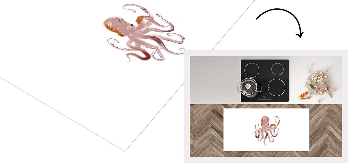 KitchenYeah Keukenloper - Loper keuken - Dieren - Octopus - Zee - Waterverf - 120x60 cm - Keukenloper vinyl Multicolor