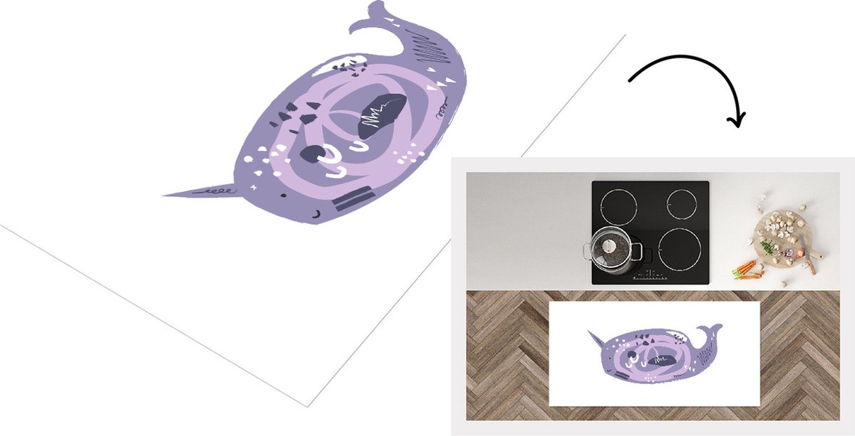 KitchenYeah Keukenloper - Loper keuken - Pastel - Narwal - Paars - 120x60 cm - Keukenloper vinyl Multicolor