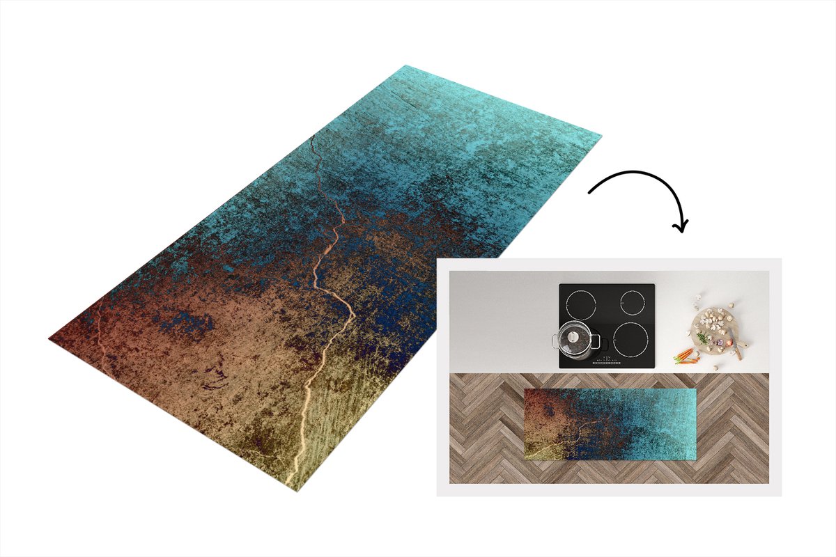 KitchenYeah Keukenloper - Loper keuken - Gekleurde muur met een scheur - 120x50 cm - Keukenloper vinyl Multicolor