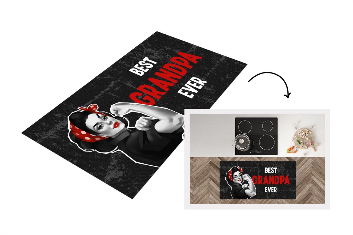 KitchenYeah Keukenloper - Loper keuken - Best grandpa ever - Quotes - Spreuken - Opa - 120x60 cm - Keukenloper vinyl Multicolor