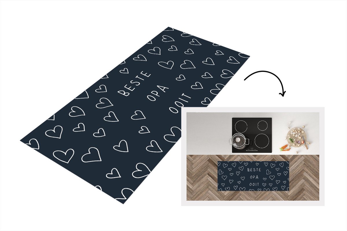 KitchenYeah Keukenloper - Loper keuken - Vaderdag cadeautje - Opa - Hart - Beste opa ooit - Spreuken - 120x50 cm - Keukenloper vinyl Multicolor