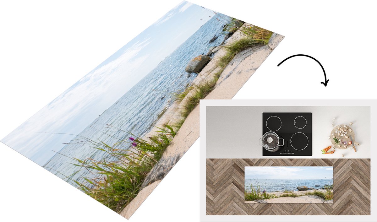 KitchenYeah Keukenloper - Loper keuken - Strand - Zee - Keien - 120x50 cm - Keukenloper vinyl Multicolor