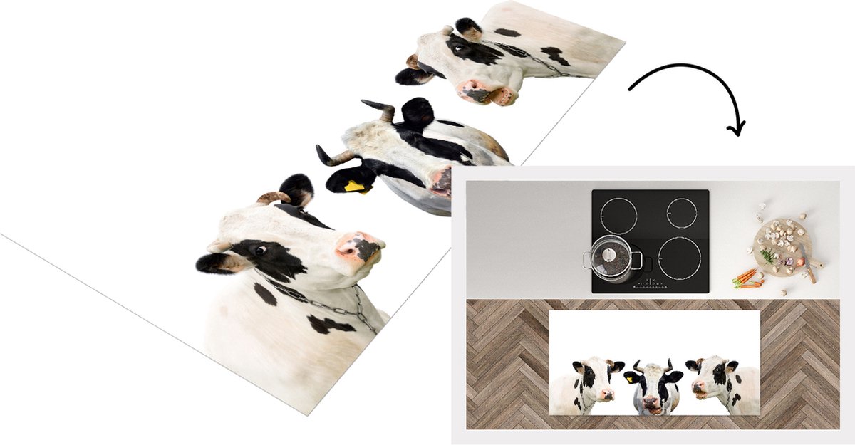 KitchenYeah Keukenloper - Loper keuken - Koe - Wit - Lachen - 120x60 cm - Keukenloper vinyl Multicolor