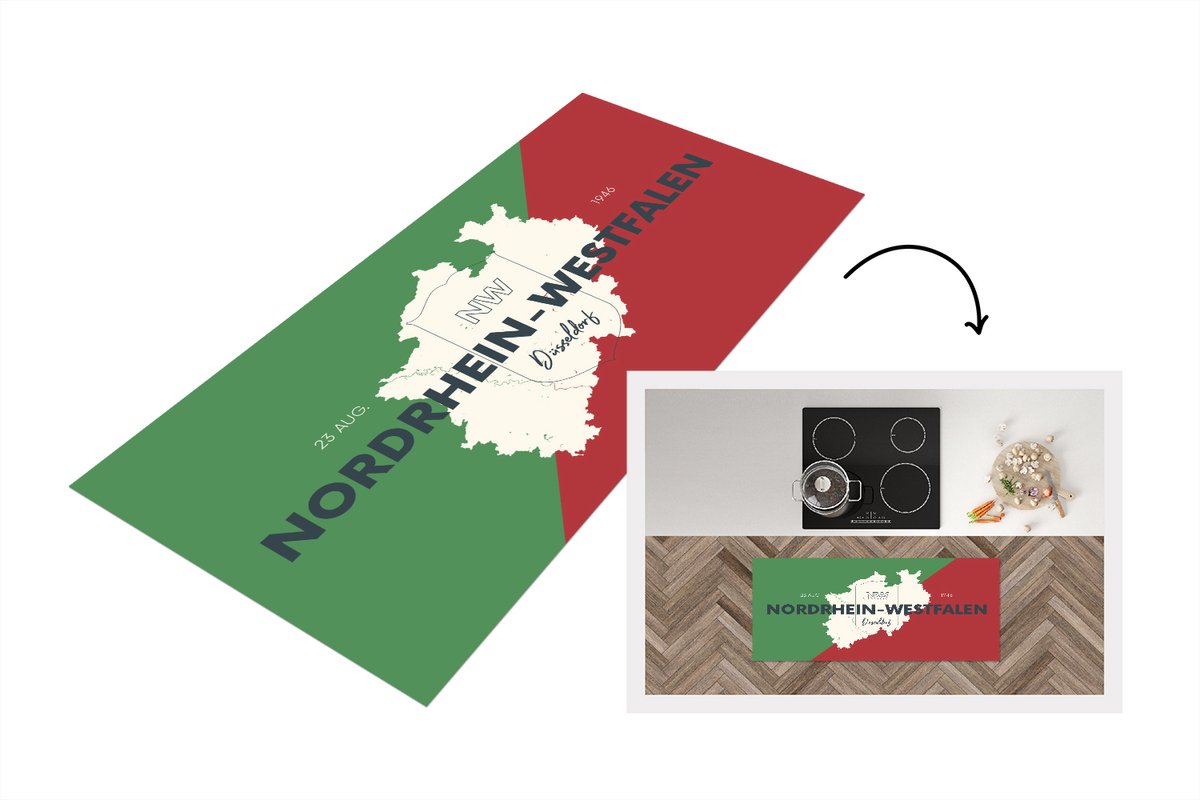 KitchenYeah Keukenloper - Loper keuken - Kaart - Noordrijn-Westfalen - Duitsland - Simpel - 120x50 cm - Keukenloper vinyl Multicolor