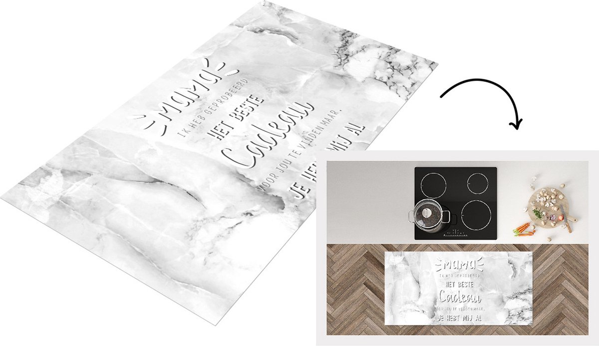 KitchenYeah Keukenloper - Loper keuken - Spreuken - Quotes Mama Je Hebt Mij Al - Moederdag cadeautje - Mama - zwart wit - 120x60 cm - Keukenloper vinyl Zwart; Wit