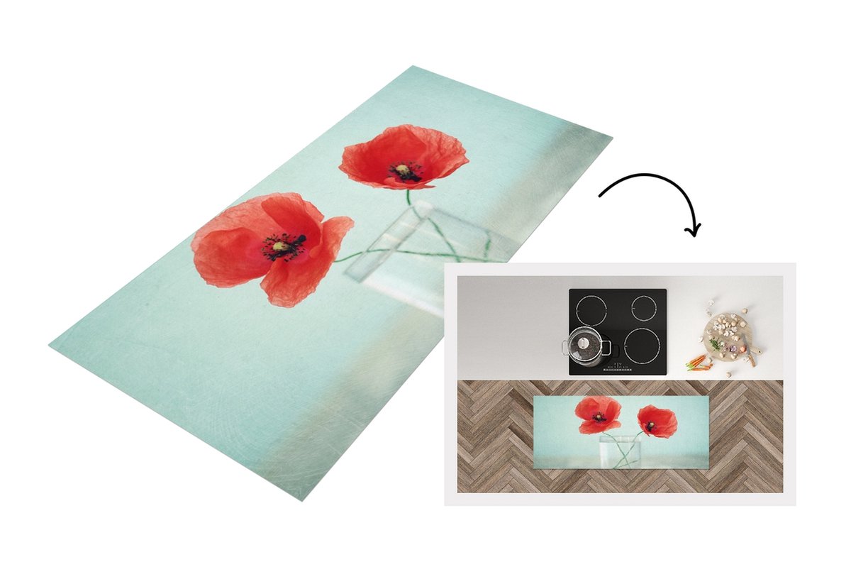KitchenYeah Keukenloper - Loper keuken - Klaproos - Stilleven - Bloemen - 120x50 cm - Keukenloper vinyl Multicolor