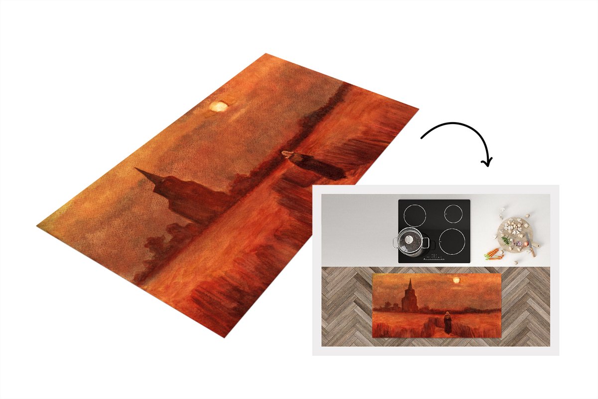 KitchenYeah Keukenloper - Loper keuken - De oude toren op de gebieden - Vincent van Gogh - 120x60 cm - Keukenloper vinyl Multicolor