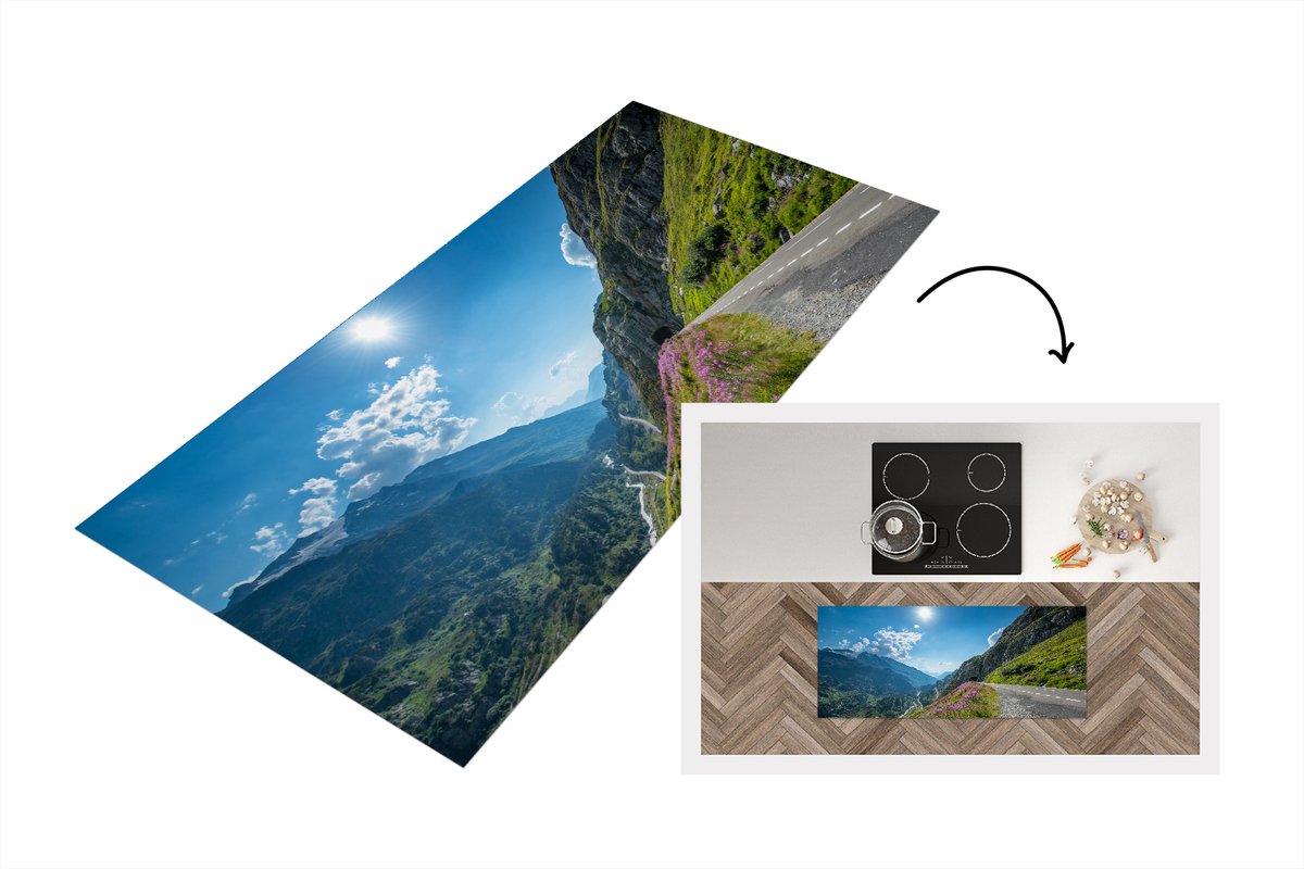 KitchenYeah Keukenloper - Loper keuken - Zwitserland - Alpen - Natuur - 120x50 cm - Keukenloper vinyl Multicolor