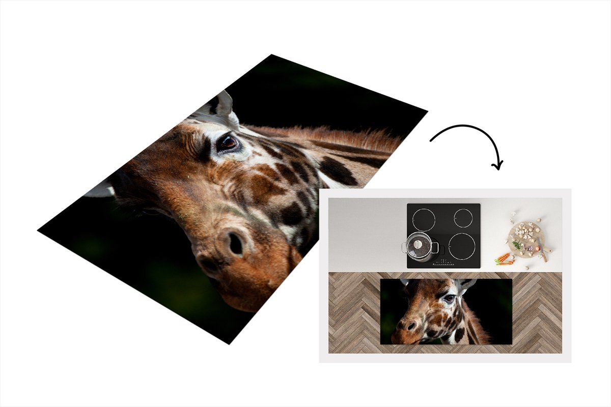 KitchenYeah Keukenloper - Loper keuken - Giraffe - Licht - Zwart - 120x60 cm - Keukenloper vinyl Multicolor