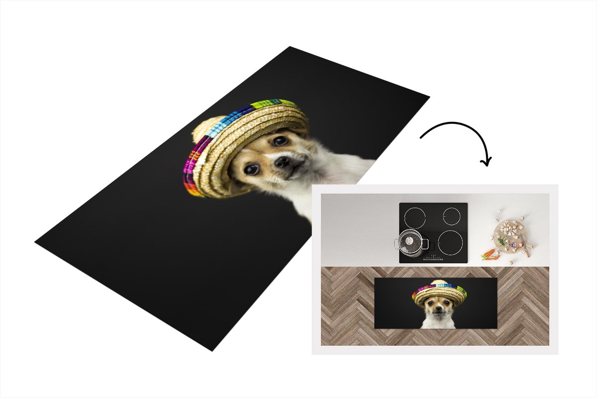 KitchenYeah Keukenloper - Loper keuken - Hond - Sombrero - Zwart - 120x50 cm - Keukenloper vinyl Multicolor
