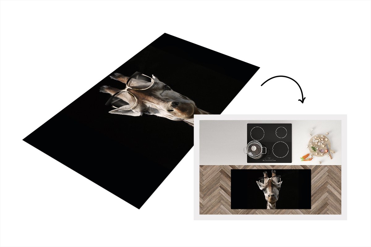 KitchenYeah Keukenloper - Loper keuken - Giraffe - Bril - Zwart - 120x60 cm - Keukenloper vinyl Multicolor