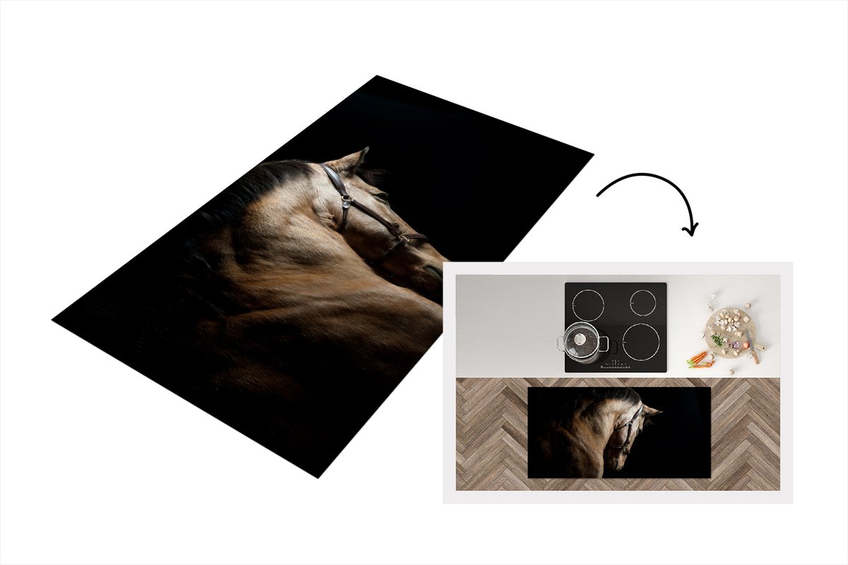 KitchenYeah Keukenloper - Loper keuken - Paarden - Halster - Zwart - 120x60 cm - Keukenloper vinyl Multicolor