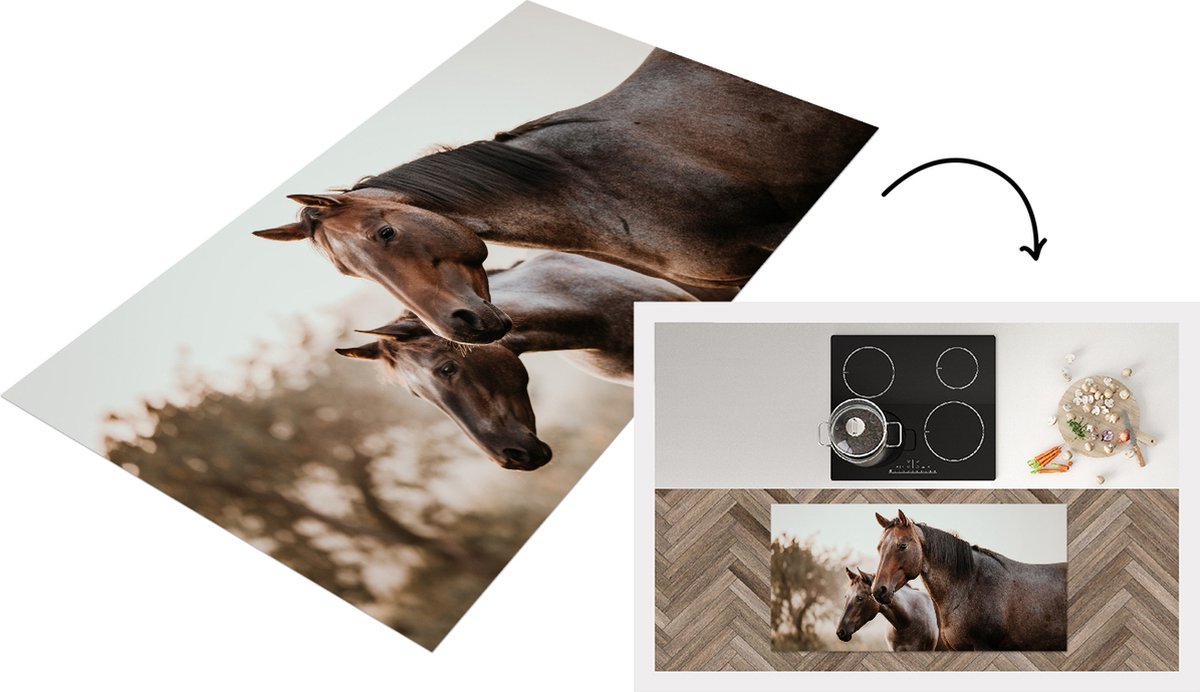 KitchenYeah Keukenloper - Loper keuken - Paarden - Natuur - Bruin - 120x60 cm - Keukenloper vinyl Multicolor