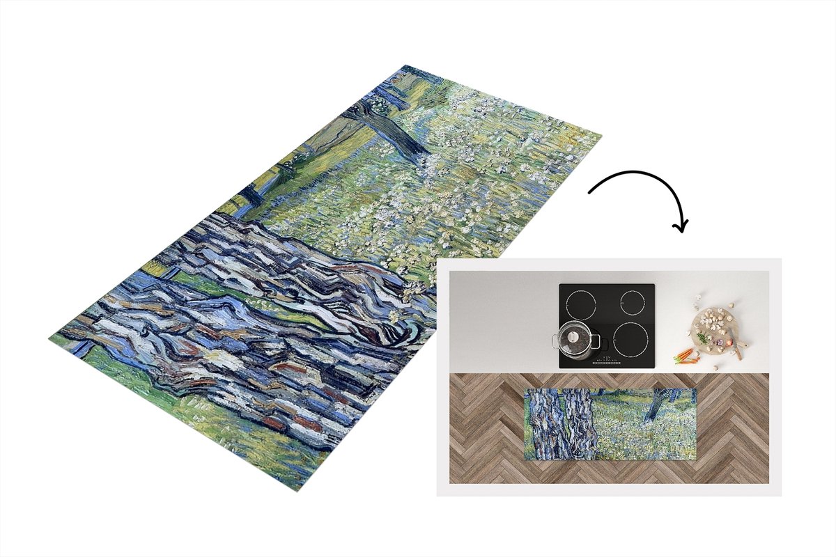 KitchenYeah Keukenloper - Loper keuken - Boomstammen in het gras - Vincent van Gogh - 120x50 cm - Keukenloper vinyl Multicolor