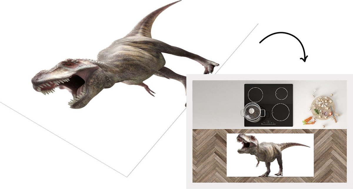 KitchenYeah Keukenloper - Loper keuken - Dinosaurus - Prehistorie - Tyrannosaurus - 120x60 cm - Keukenloper vinyl Multicolor