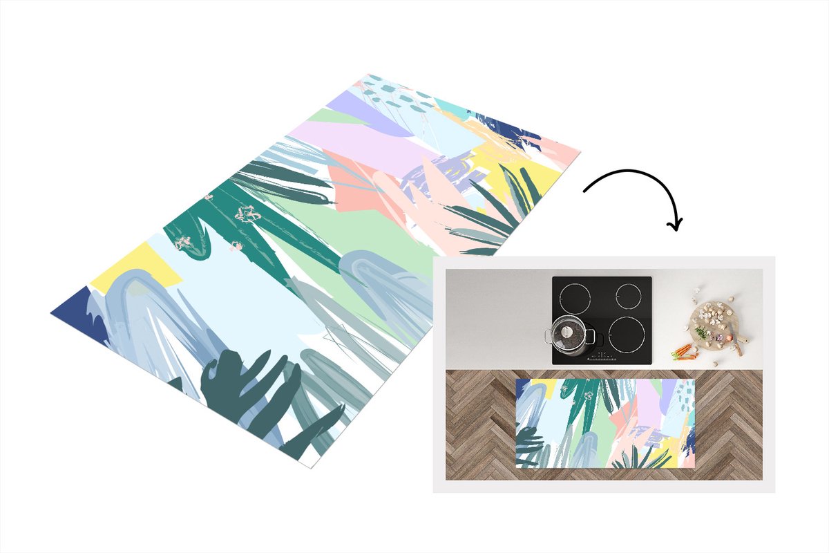 KitchenYeah Keukenloper - Loper keuken - Zomer - Tropisch - Kleur - Blad - 120x60 cm - Keukenloper vinyl Multicolor