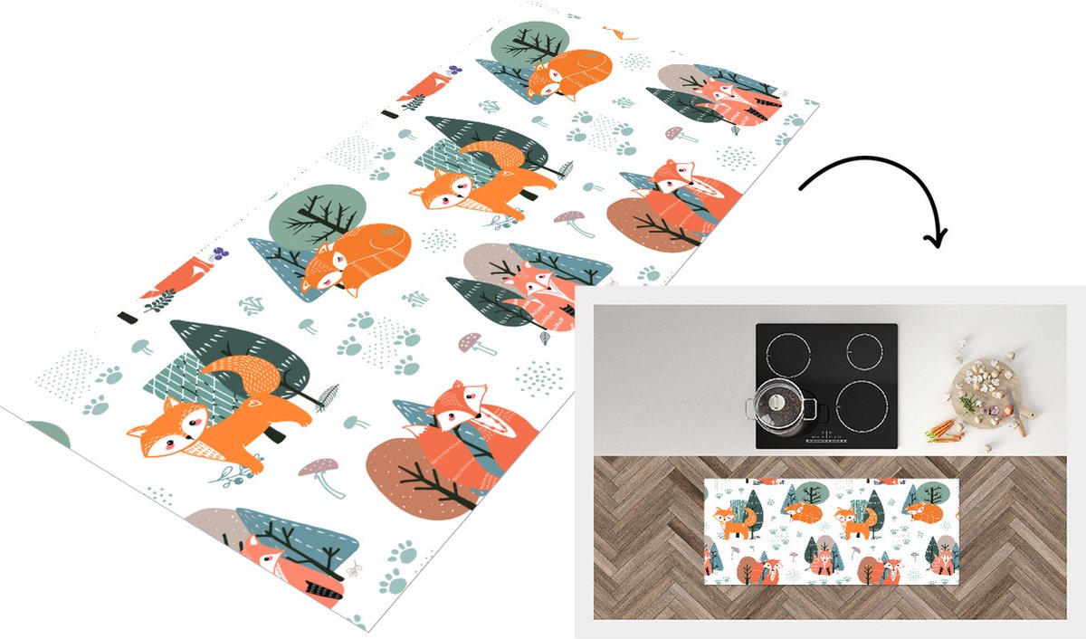 KitchenYeah Keukenloper - Loper keuken - Patronen - Vos - boom - 120x50 cm - Keukenloper vinyl Multicolor