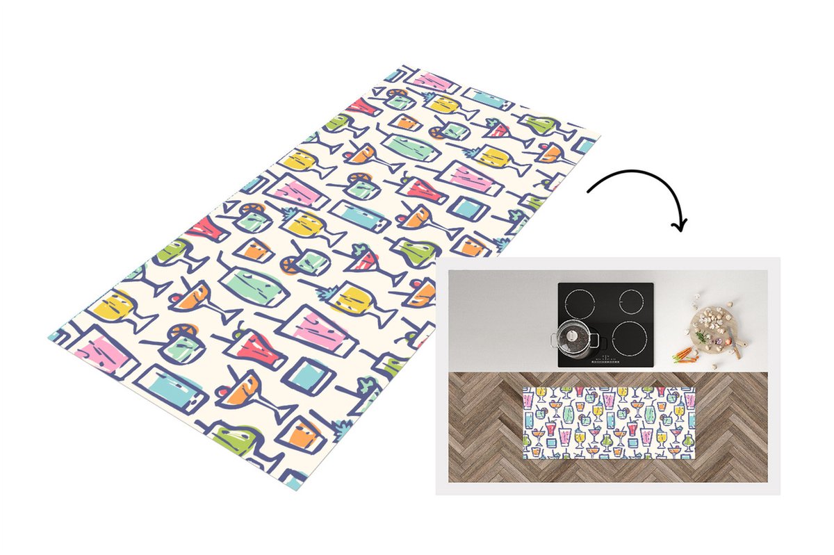 KitchenYeah Keukenloper - Loper keuken - Cocktail - Glas - Zomer - Patronen - 120x50 cm - Keukenloper vinyl Multicolor