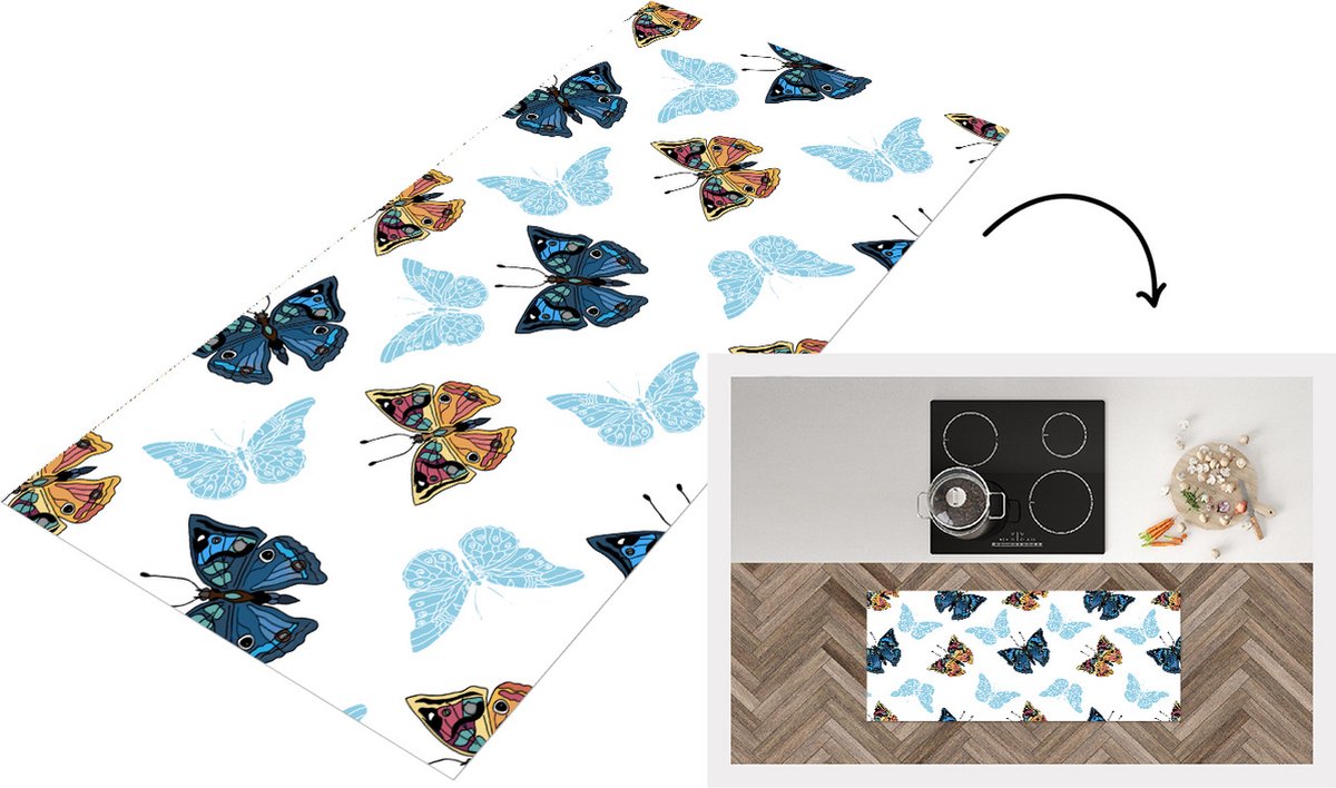 KitchenYeah Keukenloper - Loper keuken - Vlinder - Insecten - Patronen - Zomer - 120x50 cm - Keukenloper vinyl Multicolor