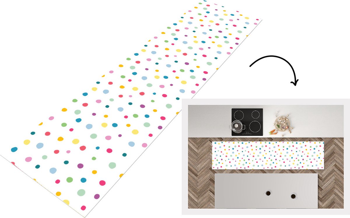 KitchenYeah Keukenloper - Loper keuken - Confetti - Stippen - Patroon - 200x50 cm - Keukenloper vinyl Multicolor