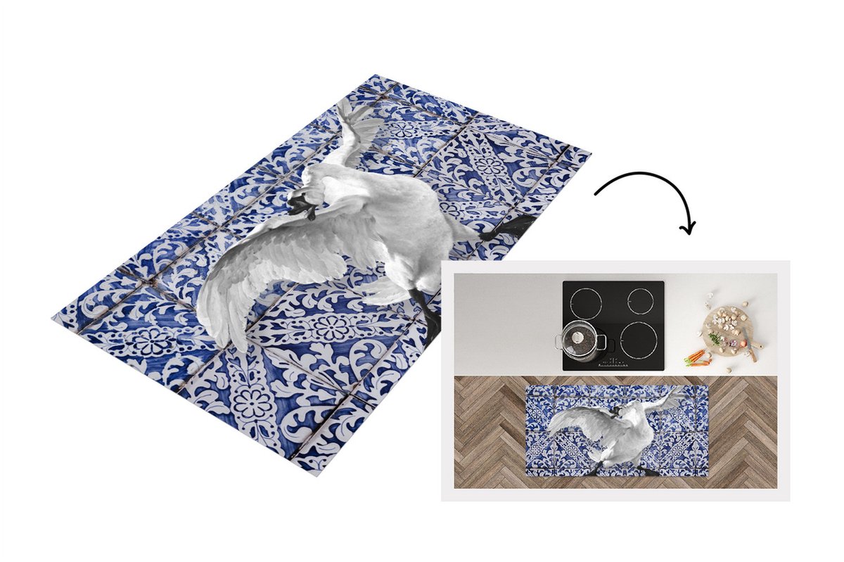 KitchenYeah Keukenloper - Loper keuken - Delfts Blauw - Zwaan - Oude Meesters - 120x60 cm - Keukenloper vinyl Multicolor
