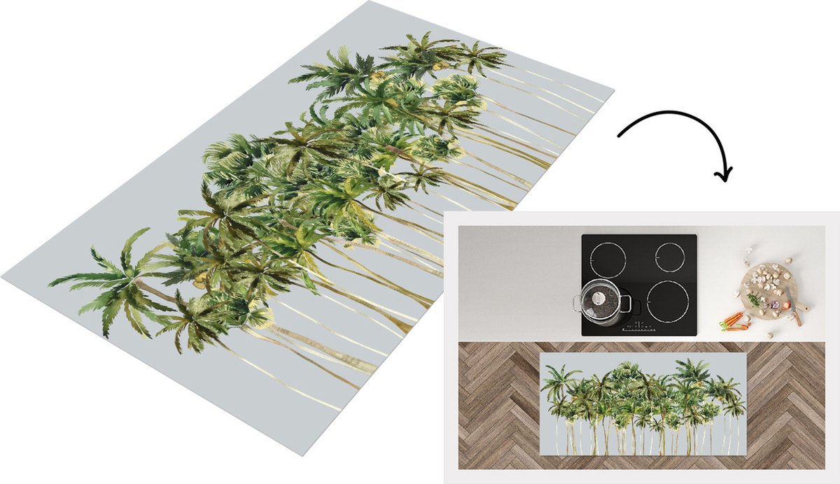 KitchenYeah Keukenloper - Loper keuken - Jungle - Groen - Palmboom - 120x60 cm - Keukenloper vinyl Multicolor