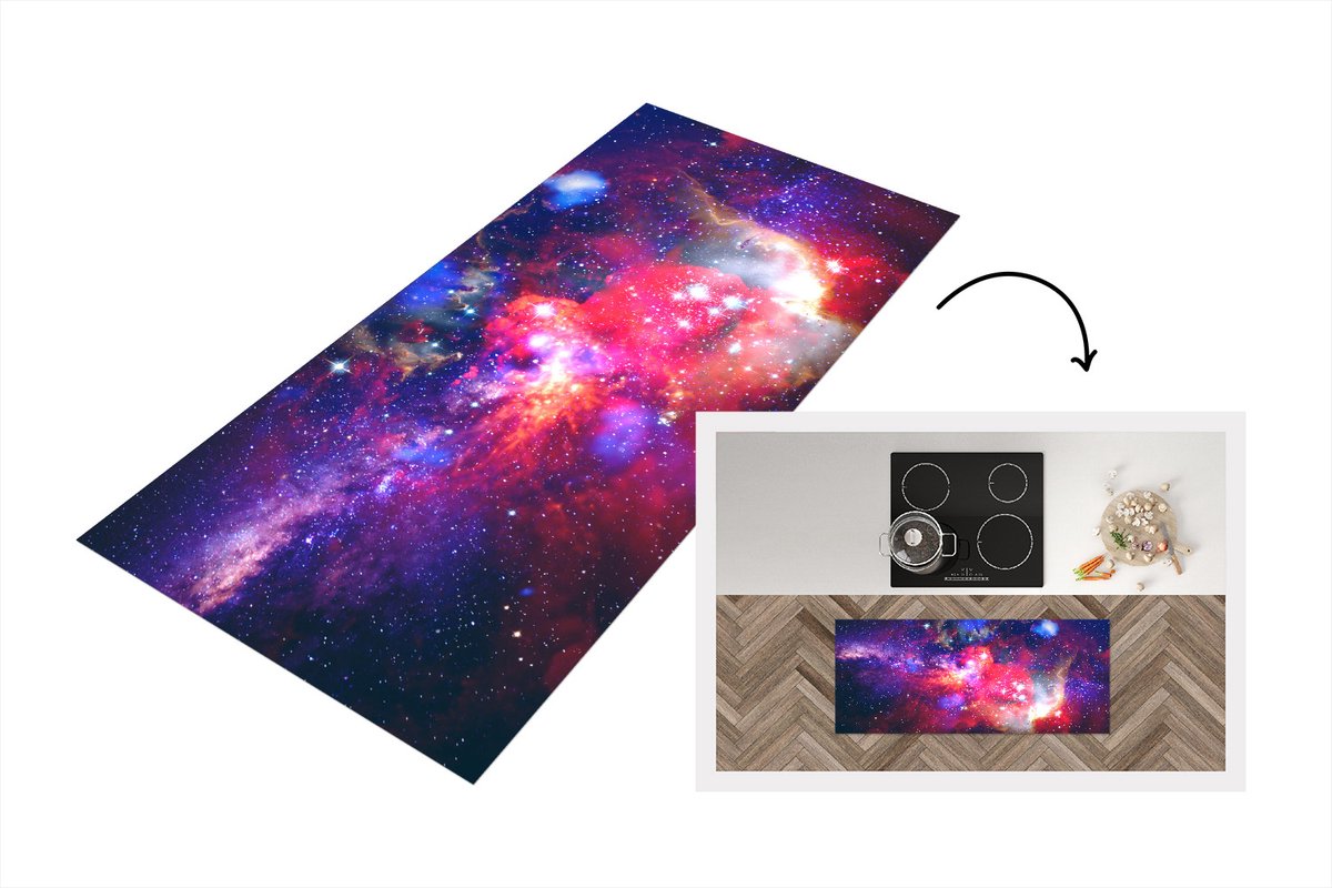 KitchenYeah Keukenloper - Loper keuken - Kleuren - Sterren - Heelal - 120x50 cm - Keukenloper vinyl Multicolor