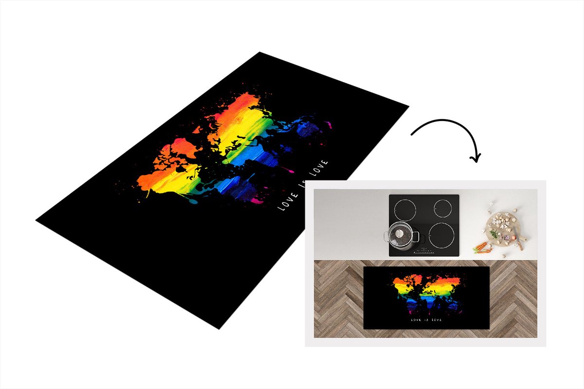 KitchenYeah Keukenloper - Loper keuken - Kaart - Pride vlag - Quote - Love - 120x60 cm - Keukenloper vinyl Multicolor