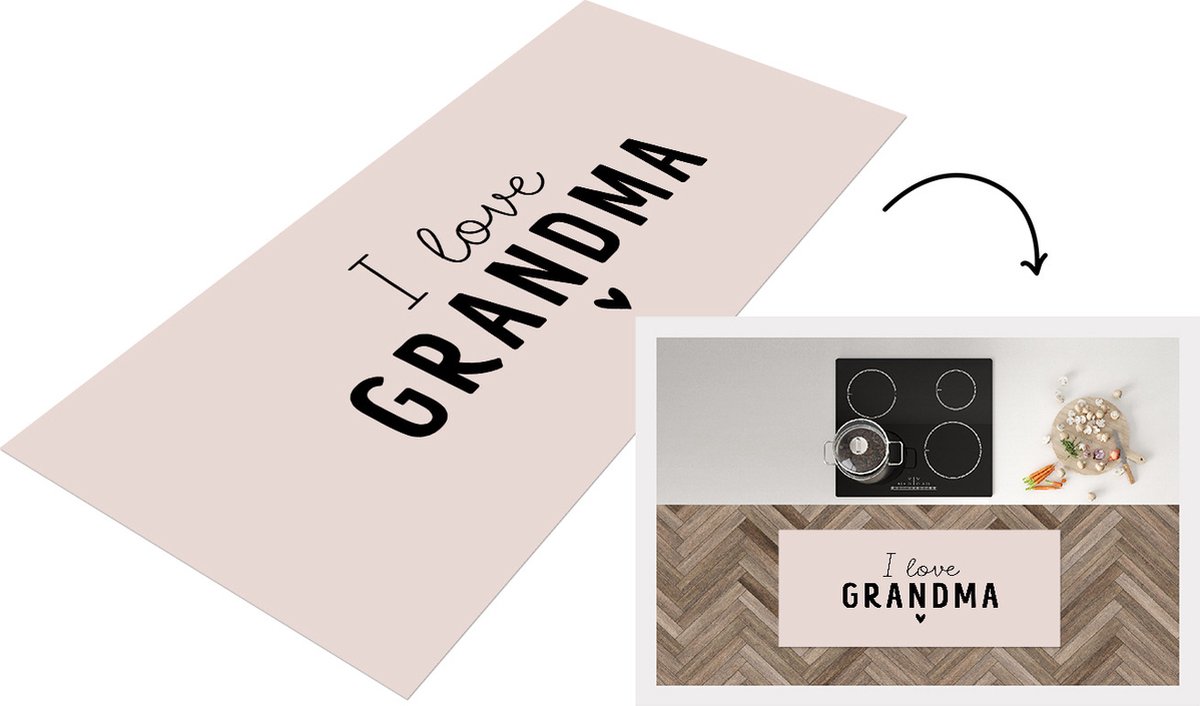 KitchenYeah Keukenloper - Loper keuken - Quotes - I love grandma - Oma - Spreuken - 120x50 cm - Keukenloper vinyl Multicolor