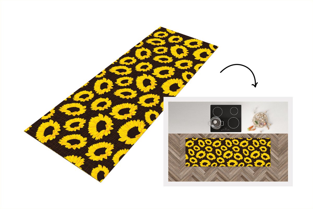 KitchenYeah Keukenloper - Loper keuken - Patronen - Zonnebloemen - Geel - 150x50 cm - Keukenloper vinyl Multicolor