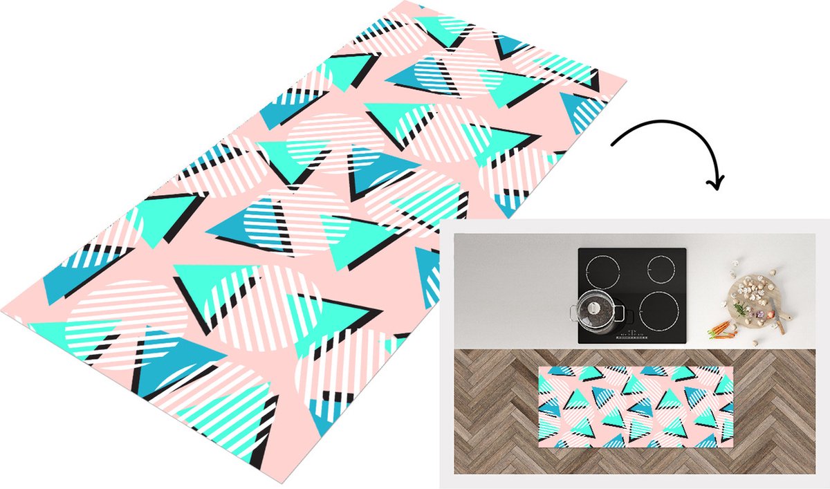 KitchenYeah Keukenloper - Loper keuken - Design - Jaren 80 - Abstract - Pastel - 120x50 cm - Keukenloper vinyl Multicolor