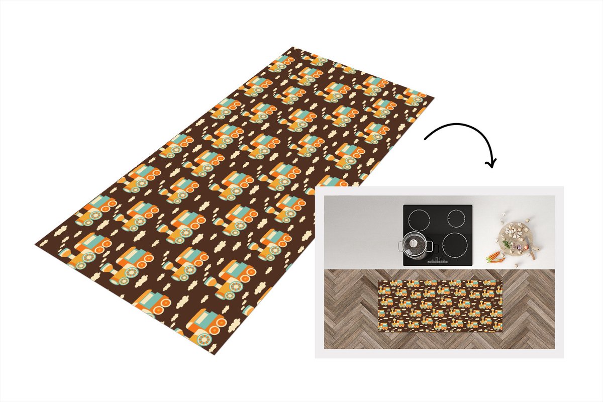KitchenYeah Keukenloper - Loper keuken - Patronen - Trein - Vintage - 120x50 cm - Keukenloper vinyl Multicolor