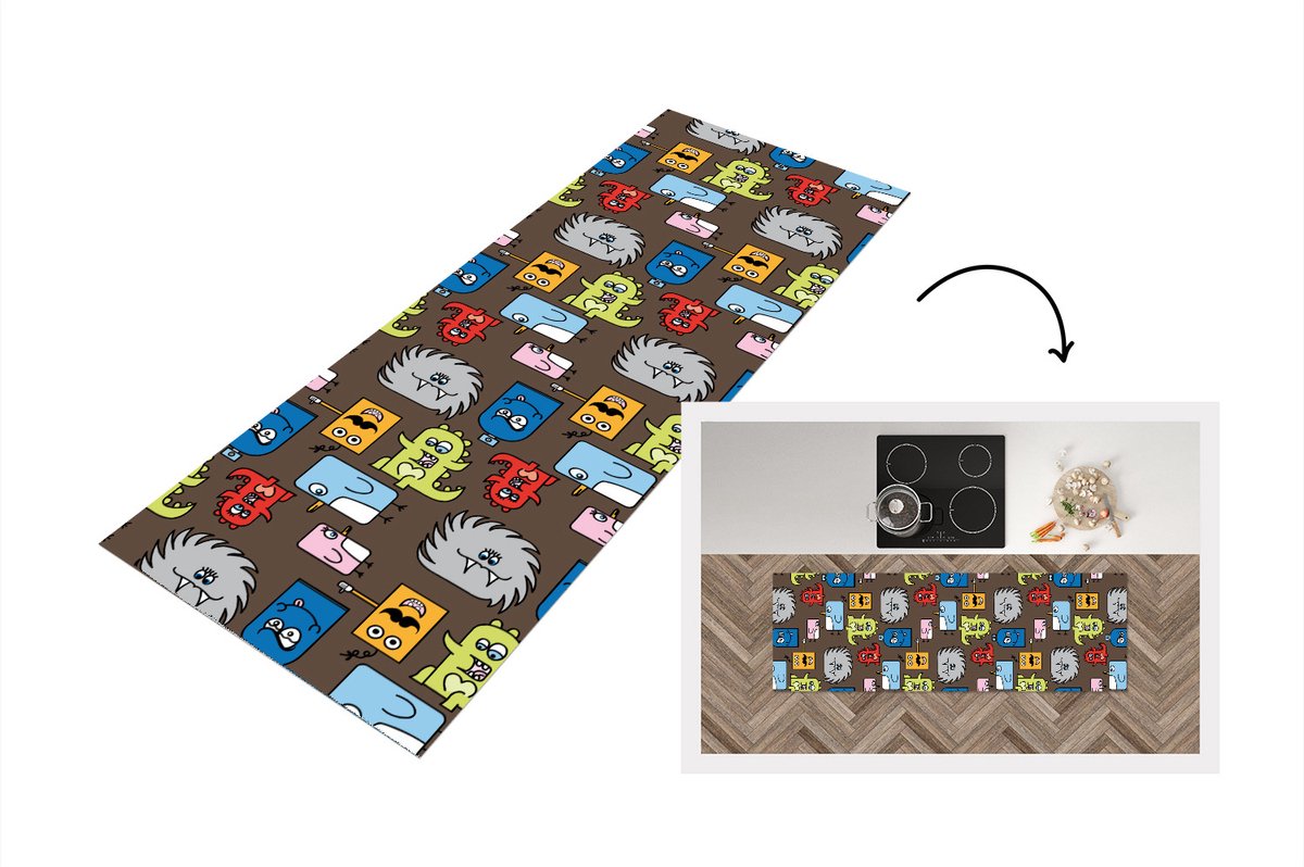 KitchenYeah Keukenloper - Loper keuken - Patronen - Monster - Dieren - Keukenloper vinyl multicolor, foto 3