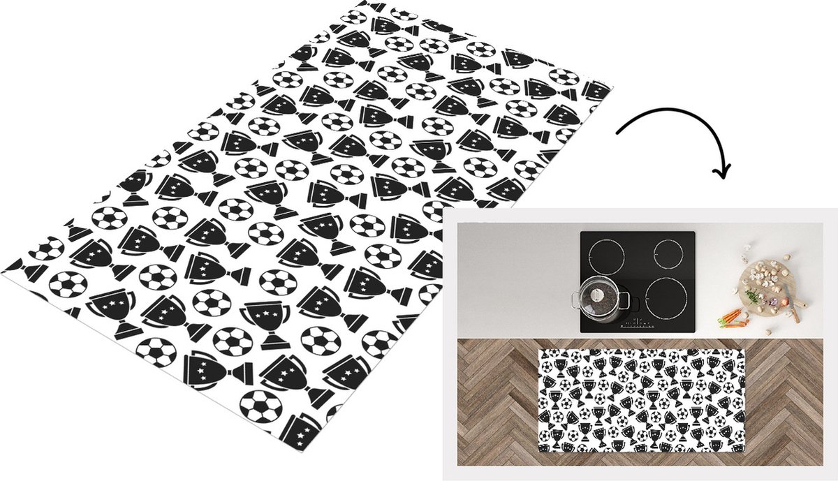 KitchenYeah Keukenloper - Loper keuken - Patronen - Voetbal - Beker - 120x60 cm - Keukenloper vinyl Multicolor