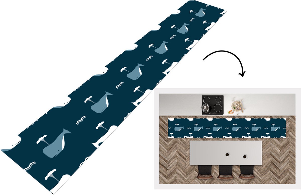 KitchenYeah Keukenloper - Loper keuken - Patronen - Walvis - Water - 300x50 cm - Keukenloper vinyl Multicolor