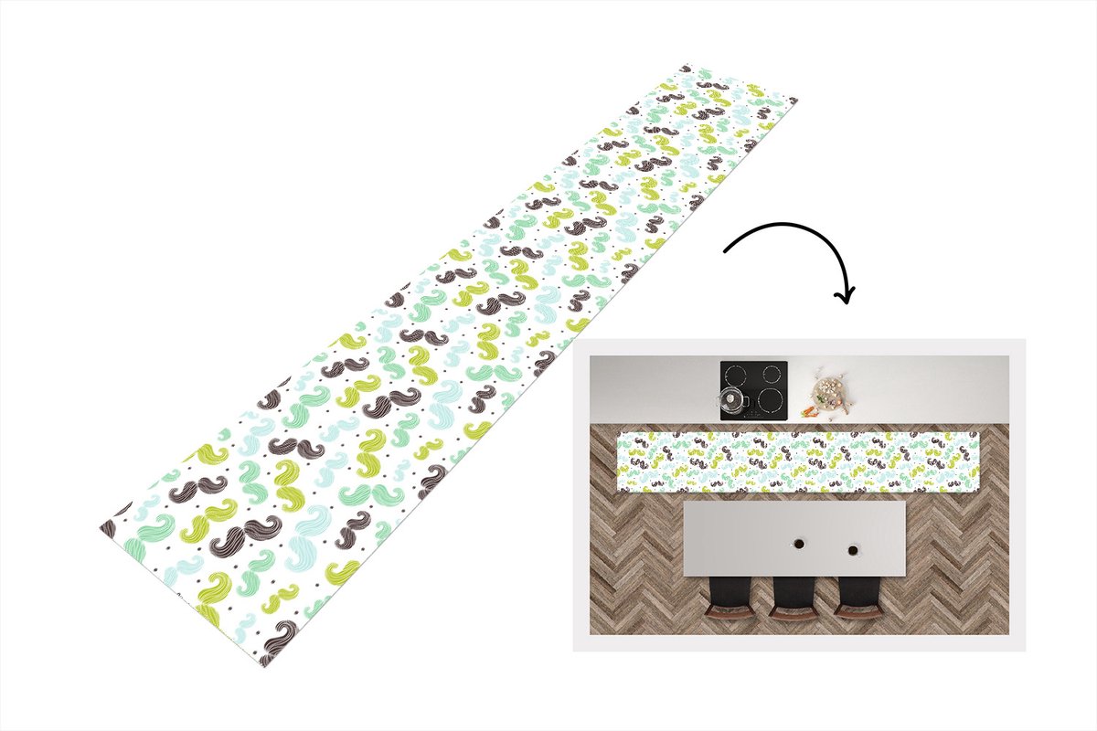 KitchenYeah Keukenloper - Loper keuken - Patronen - Snor - Kleuren - 300x50 cm - Keukenloper vinyl Multicolor