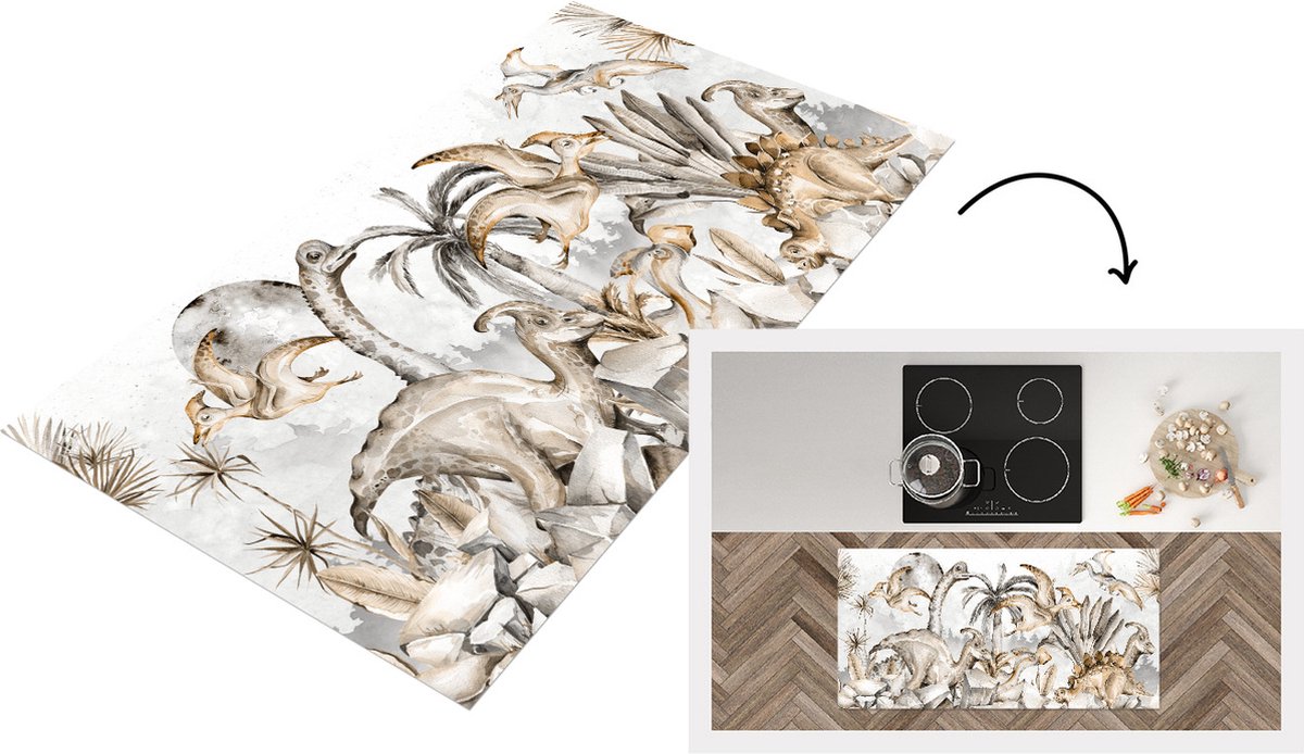 KitchenYeah Keukenloper - Loper keuken - Kinderen - Dinosaurus - Jungle Decoratie - 120x60 cm - Keukenloper vinyl Multicolor