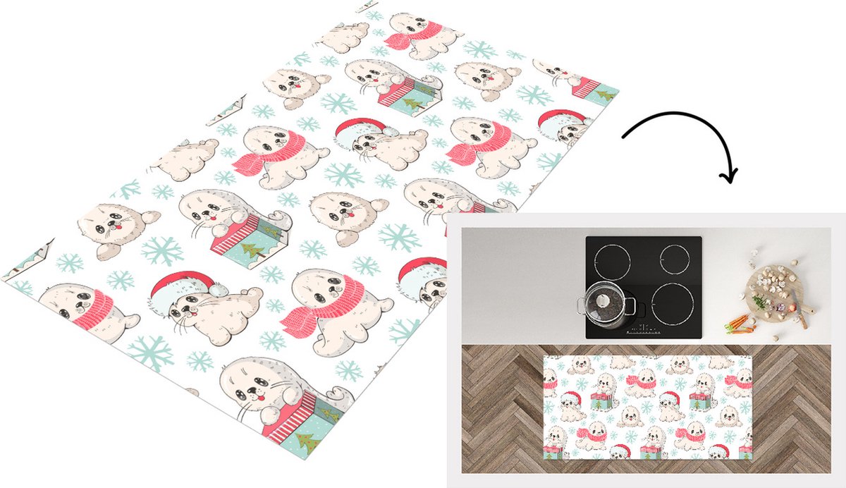 KitchenYeah Keukenloper - Loper keuken - Zeehonden - Kinderen - Kerst - Winter - Patroon - Keukenloper vinyl multicolor, foto 4