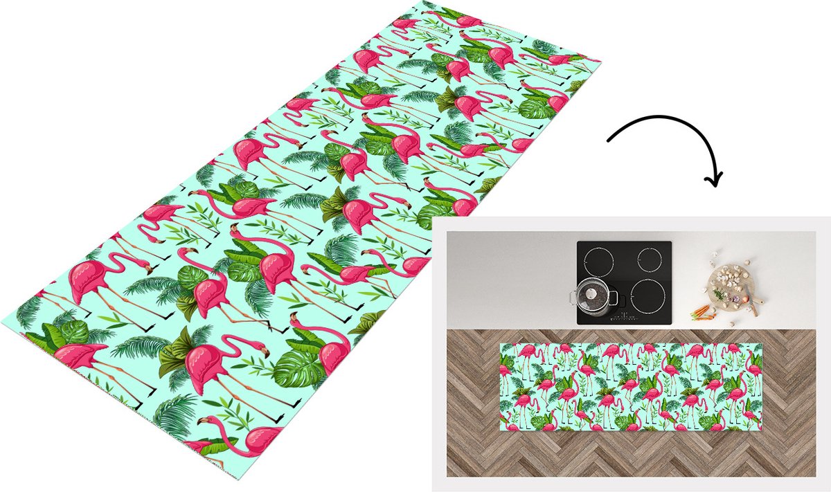 KitchenYeah Keukenloper - Loper keuken - Flamingo - Jungle - Tropisch - Dieren - Patroon - 180x60 cm - Keukenloper vinyl Multicolor