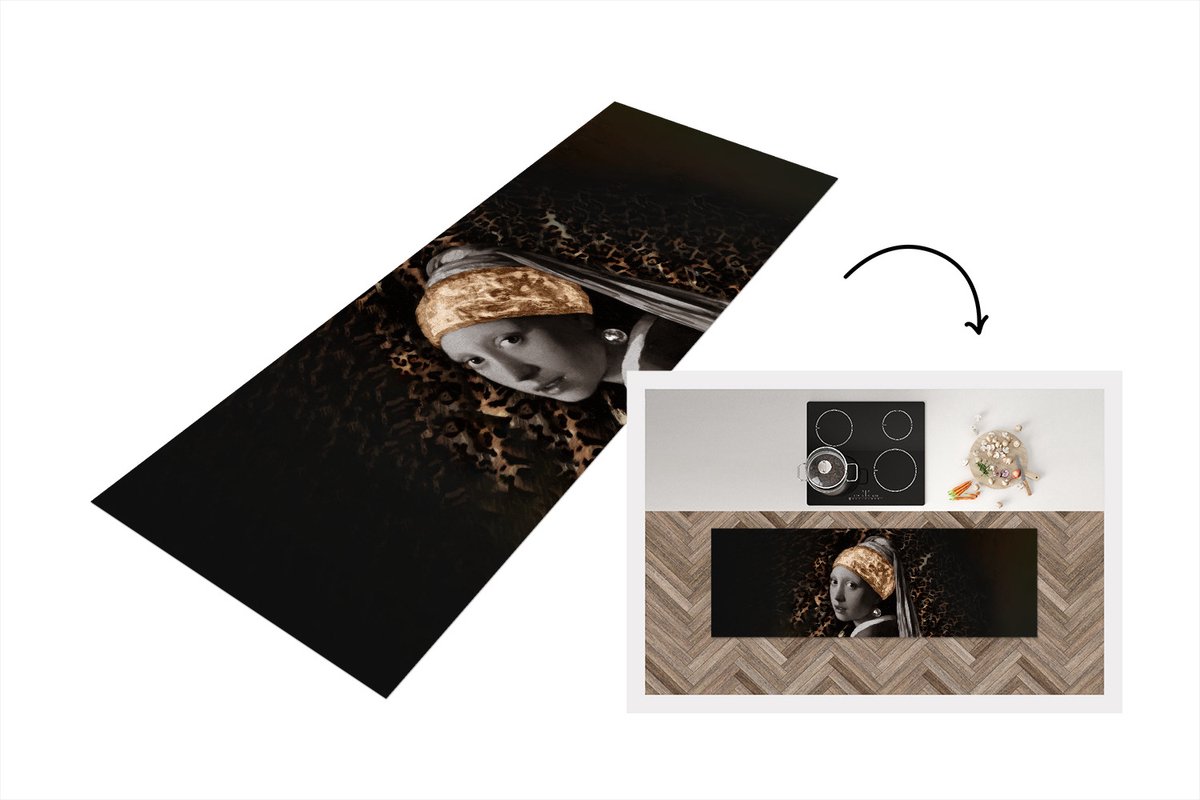 KitchenYeah Keukenloper - Loper keuken - Meisje met de parel - Panter - Oude meesters - 150x50 cm - Keukenloper vinyl Multicolor