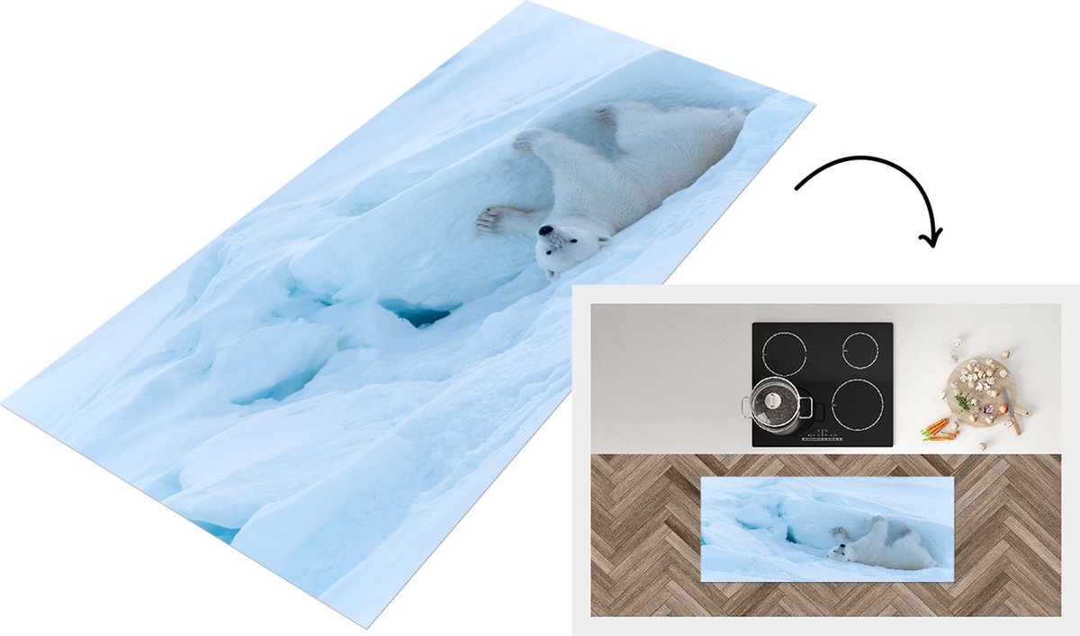 KitchenYeah Keukenloper - Loper keuken - IJsbeer - Sneeuw - Koud - 120x50 cm - Keukenloper vinyl Multicolor