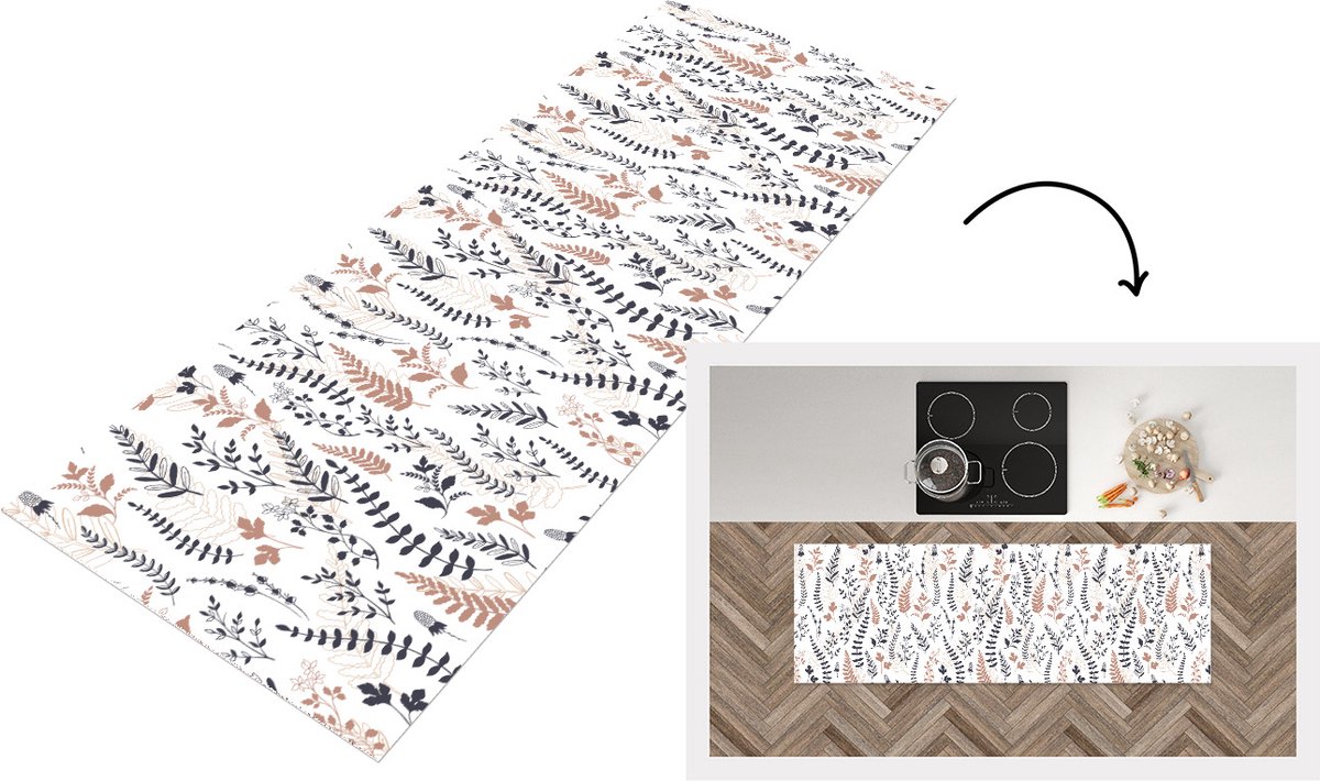 KitchenYeah Keukenloper - Loper keuken - Bladeren - Bloemen - Design - 150x50 cm - Keukenloper vinyl Multicolor