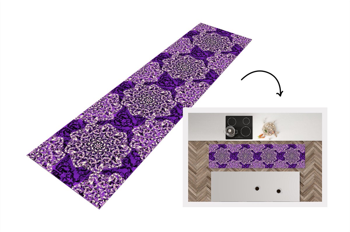 KitchenYeah Keukenloper - Loper keuken - Roos - Paars - Patronen - Barok - 200x50 cm - Keukenloper vinyl Multicolor